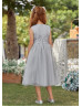 Gray Tulle Floral Applique Flower Girl Dress For Wedding